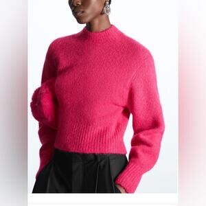 COS womens L alpaca wool blend mock neck hot pink cropped pullover sweater soft